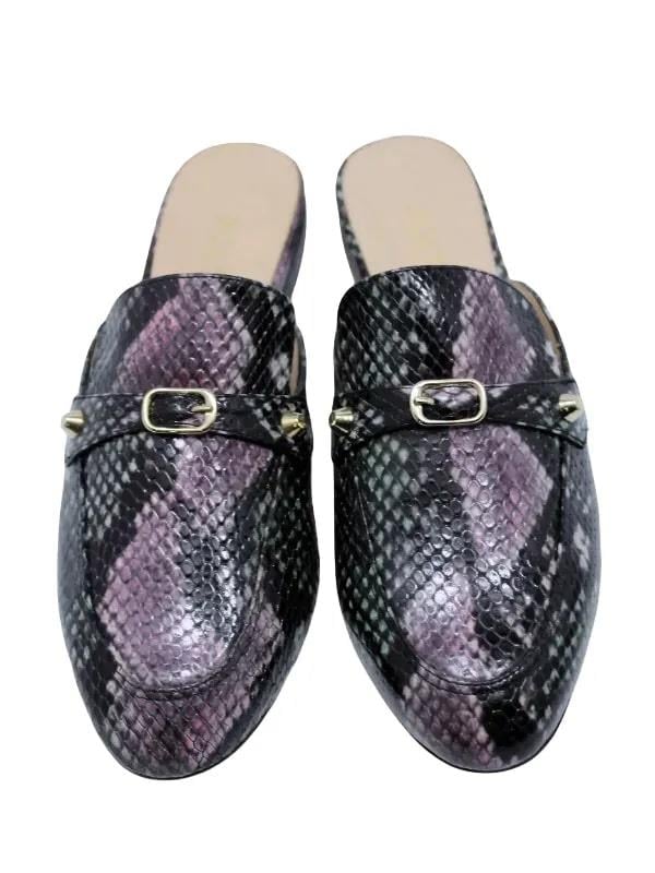 POLETTO  HAKİKİ DERİ LILA SIYAH Babet Terlik 69 11