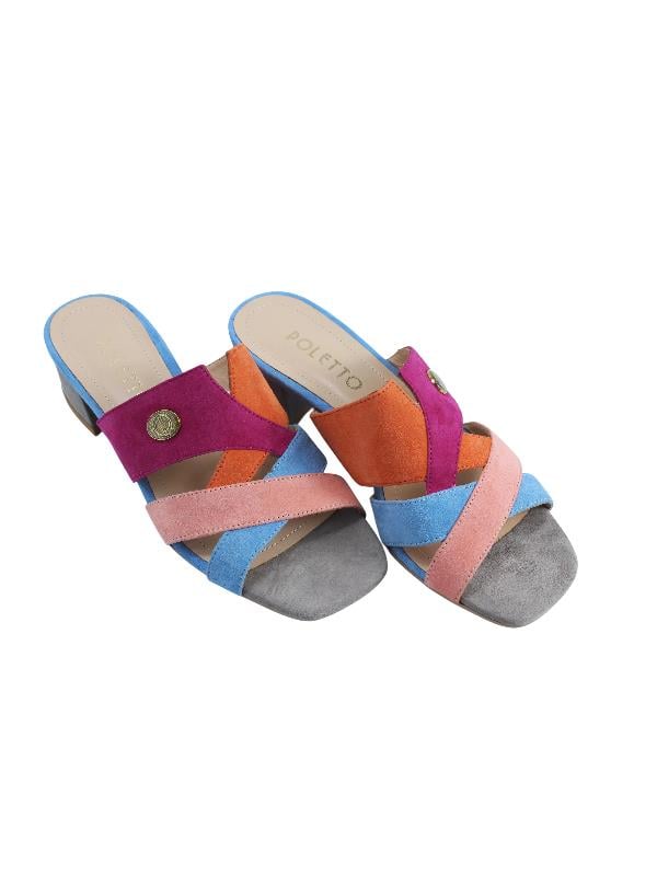 POLETTO  HAKİKİ DERİ MAVI-FUSYA-TURUNCU-VIZON Terlık Topuklu 544 33