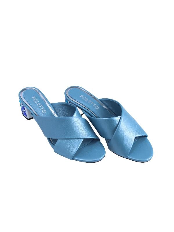 POLETTO  HAKİKİ DERİ MAVI-GUMUS Terlık Topuklu 169 167 V4