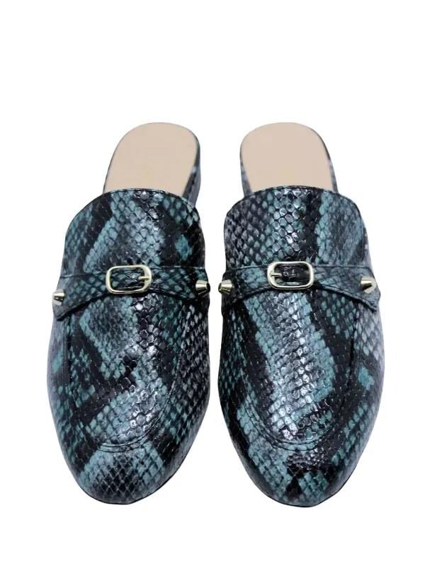 POLETTO  HAKİKİ DERİ MAVI SIYAH Babet Terlik 69 11