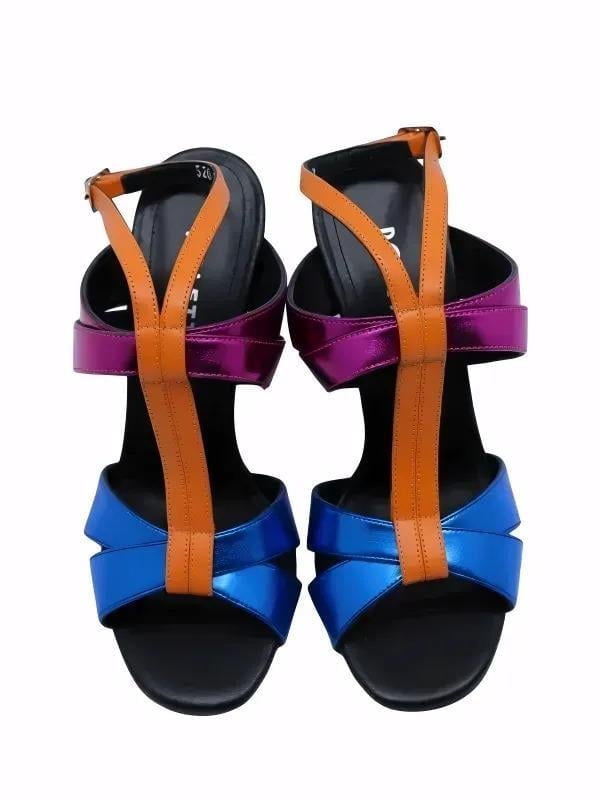 POLETTO  HAKİKİ DERİ SAX MAVI-TURUNCU-FUSYA-SIYAH Sandalet Topuklu 6564 178
