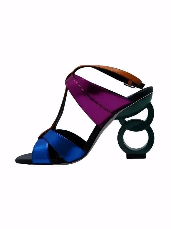 POLETTO  HAKİKİ DERİ SAX MAVI-TURUNCU-FUSYA-SIYAH Sandalet Topuklu 6564 178