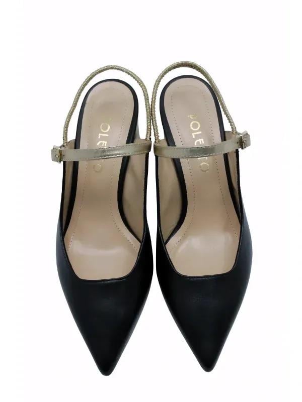 POLETTO  HAKİKİ DERİ SIYAH-ALTIN Ayakkabı Stiletto 9841 88