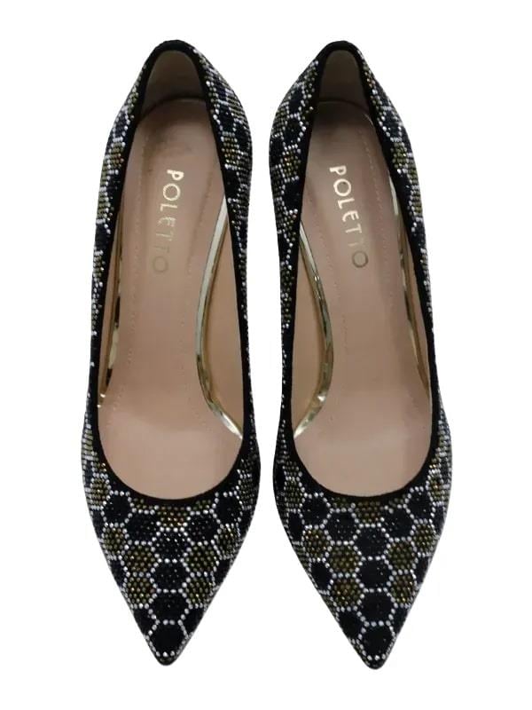 POLETTO  HAKİKİ DERİ SIYAH-ALTIN Ayakkabı Gece/Abiye 2536 08 V5