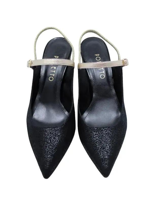POLETTO  HAKİKİ DERİ SIYAH-ALTIN Ayakkabı Stiletto 9841 88