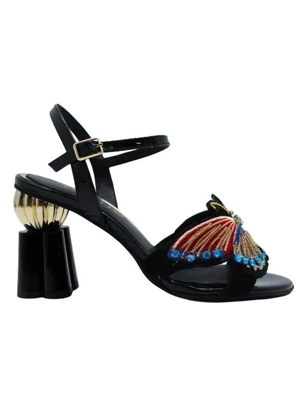 POLETTO  HAKİKİ DERİ SIYAH-ALTIN Sandalet Topuklu 380 34