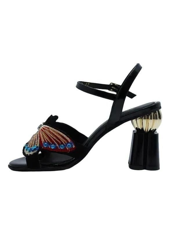 POLETTO  HAKİKİ DERİ SIYAH-ALTIN Sandalet Topuklu 380 34