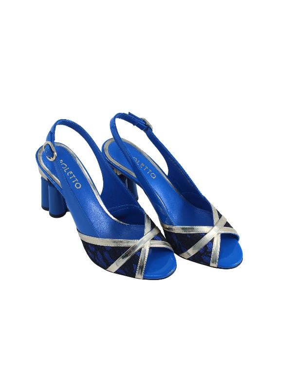 POLETTO  HAKİKİ DERİ /TEKSTİL ALTIN-SAX MAVI Sandalet Topuklu 380 13
