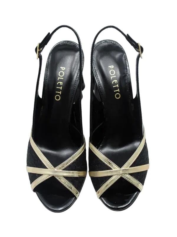 POLETTO  HAKİKİ DERİ /TEKSTİL ALTIN-SIYAH Sandalet Topuklu 380 13