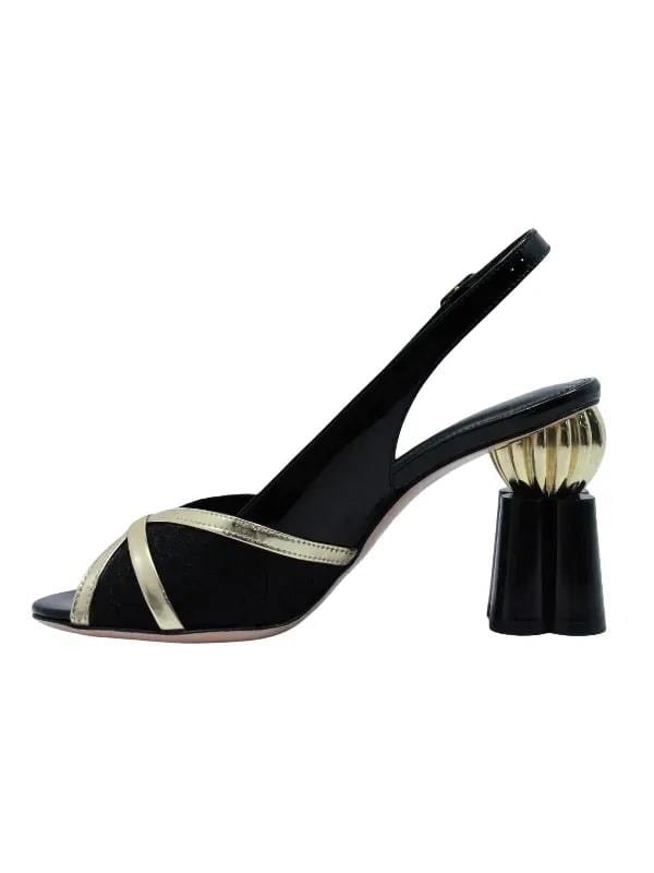 POLETTO  HAKİKİ DERİ /TEKSTİL ALTIN-SIYAH Sandalet Topuklu 380 13