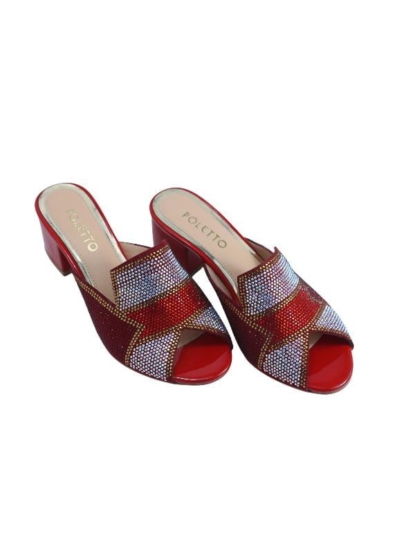 POLETTO  HAKİKİ DERİ /TEKSTİL KIRMIZI-ALTIN Terlık Gece/Abiye 169 186