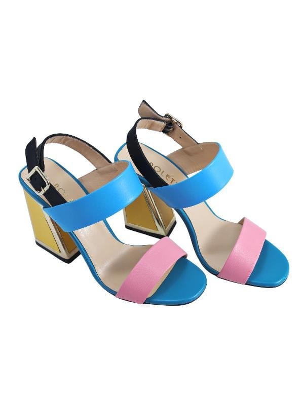 POLETTO  HAKİKİ DERİ /TEKSTİL PEMBE-SIYAH-SARI Sandalet Topuklu 6564 161 V1