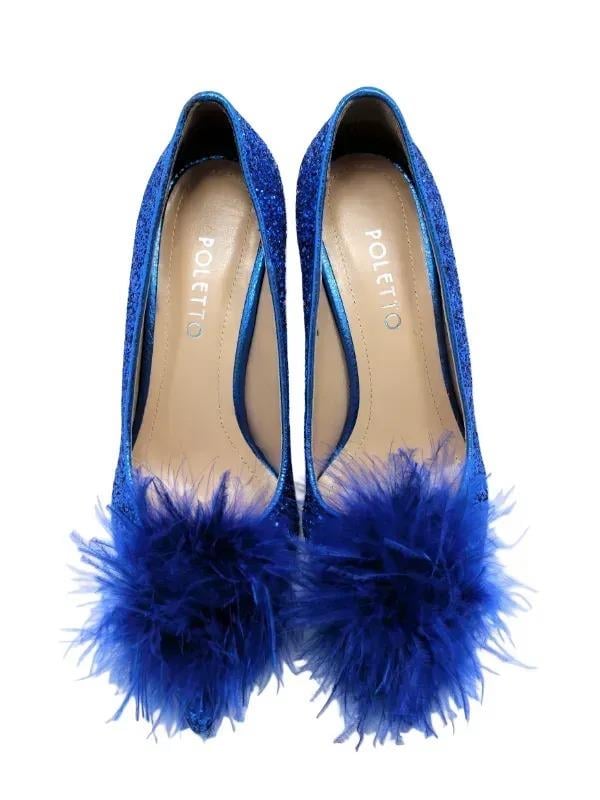 POLETTO  HAKİKİ DERİ /TEKSTİL SAX MAVI Ayakkabı Gece/Abiye 9839 44