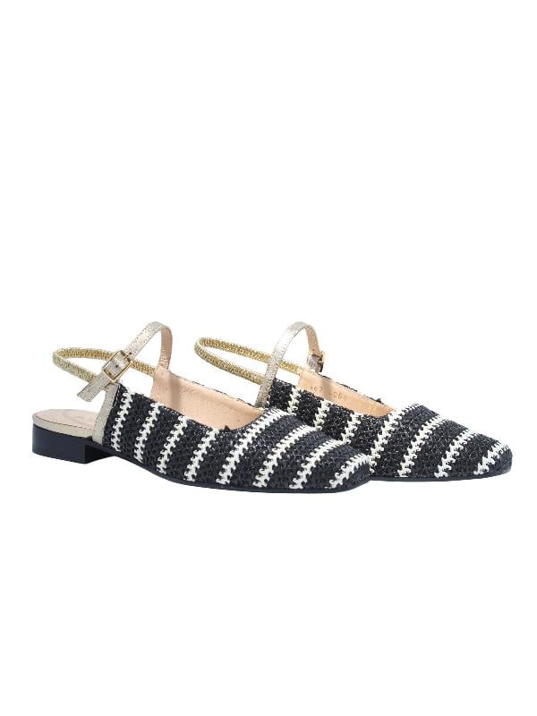 POLETTO  HAKİKİ DERİ /TEKSTİL SIYAH-ALTIN Babet Terlik 4069 16 V1 KMS