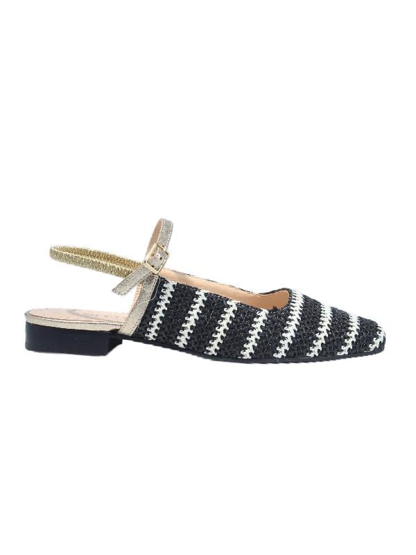 POLETTO  HAKİKİ DERİ /TEKSTİL SIYAH-ALTIN Babet Terlik 4069 16 V1 KMS