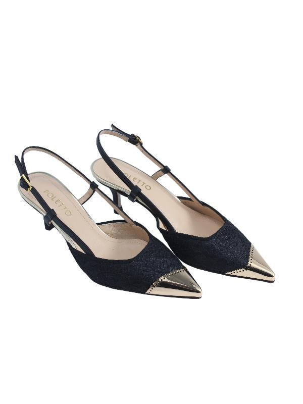 POLETTO  HAKİKİ DERİ /TEKSTİL SIYAH-ALTIN Ayakkabı Stiletto 9841 59