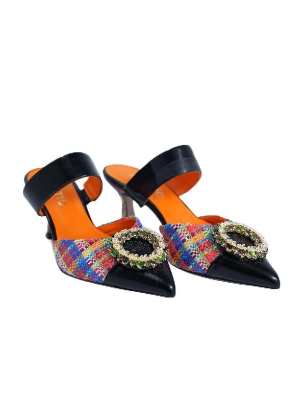 POLETTO  HAKİKİ DERİ /TEKSTİL SIYAH-GOKKUSAGI Terlık Topuklu 9841 21 V1 KMS