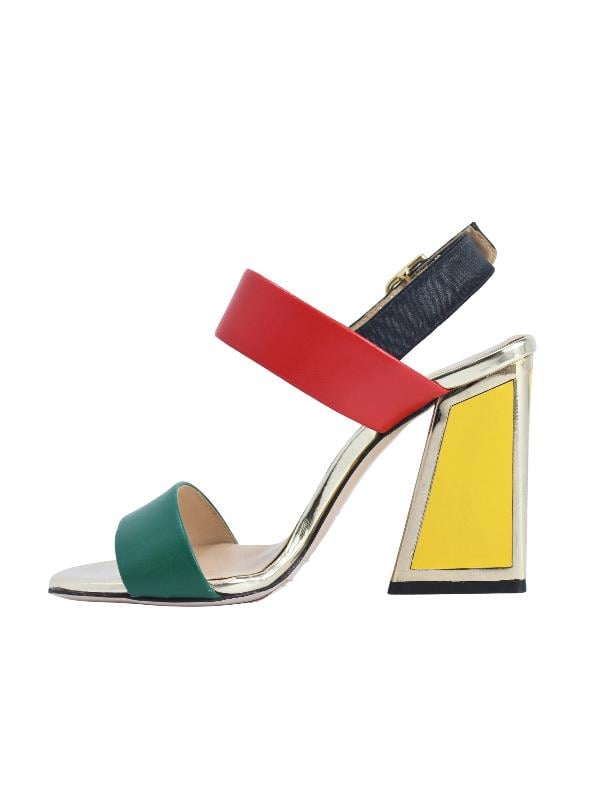 POLETTO  HAKİKİ DERİ /TEKSTİL YESIL-KIRMIZI-SIYAH-ALTIN-SARI Sandalet Topuklu 6564 161 V1