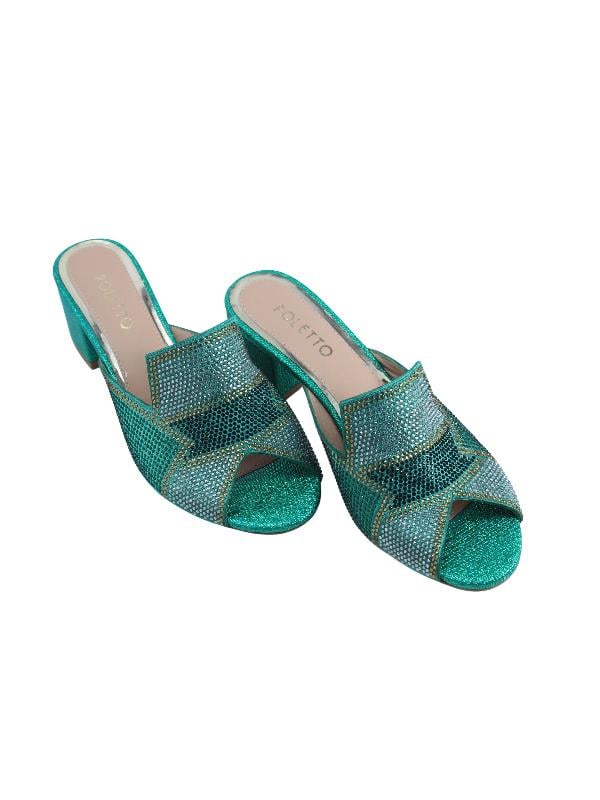 POLETTO  HAKİKİ DERİ /TEKSTİL YESIL Terlık Gece/Abiye 169 186