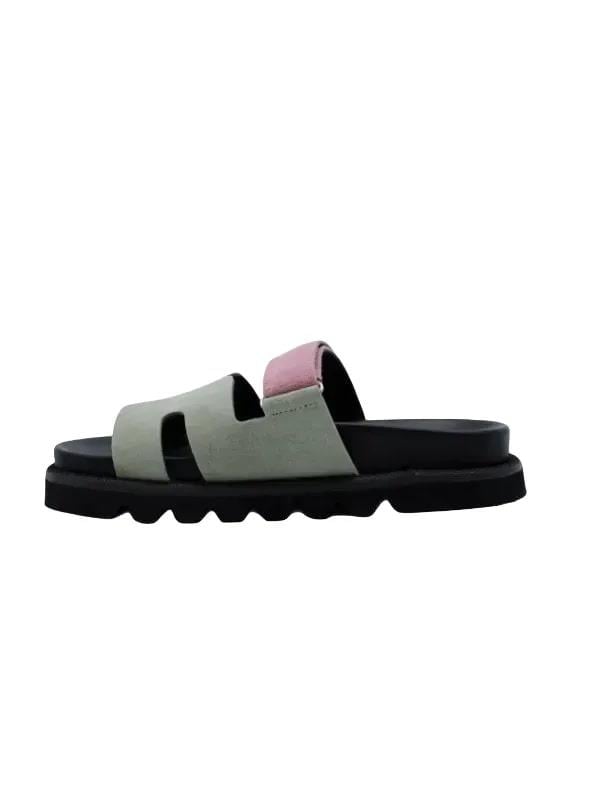 POLETTO  HAKİKİ DERİ YESIL-PEMBE Terlık Düz 69 678