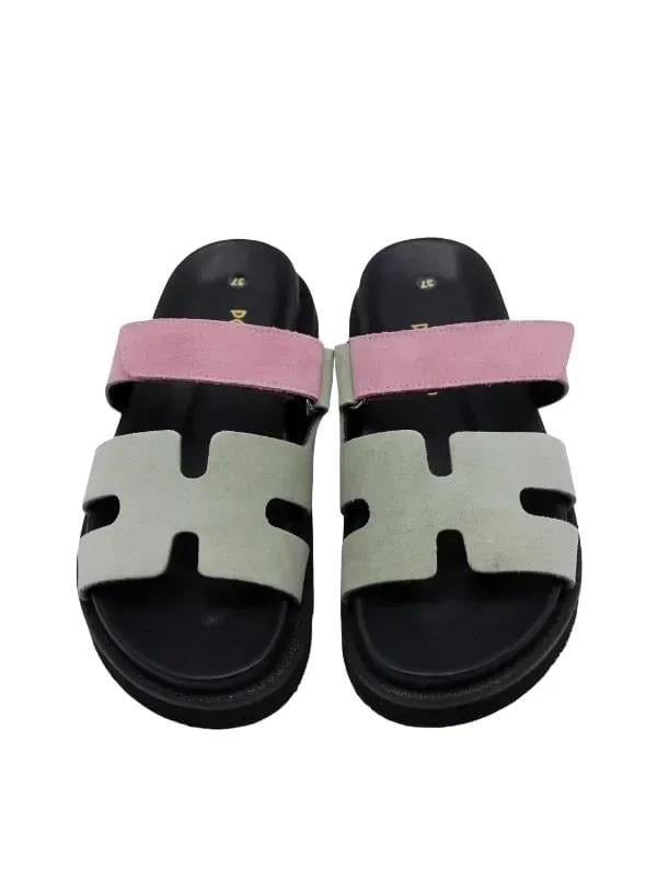 POLETTO  HAKİKİ DERİ YESIL-PEMBE Terlık Düz 69 678