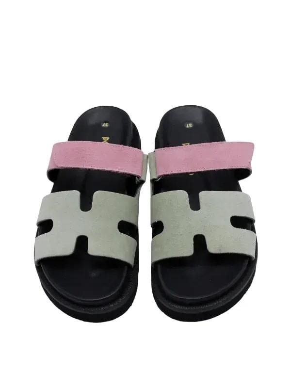 POLETTO  HAKİKİ DERİ YESIL-PEMBE Terlık Düz 69 678