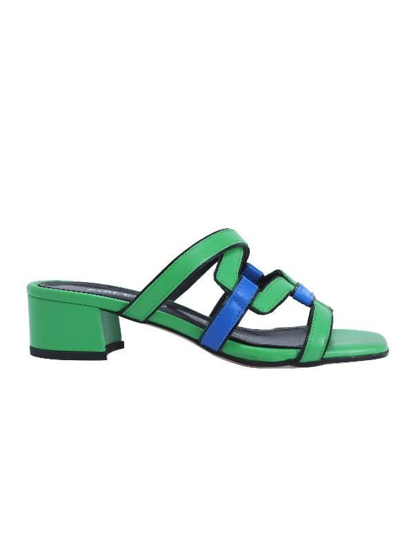 POLETTO  HAKİKİ DERİ YESIL-SIYAH-SAX MAVI Terlık Topuklu 544 24
