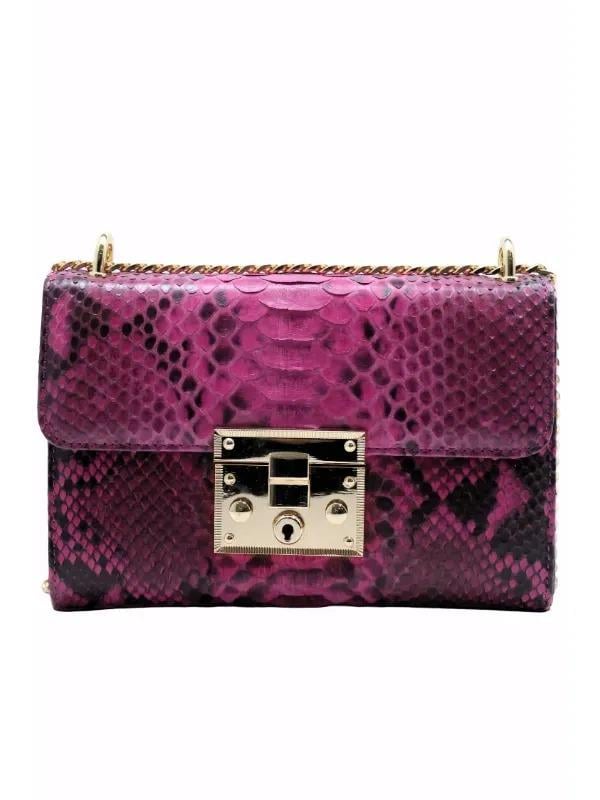 POLETTO  HAKİKİ YILAN DERİ FUSYA Çanta Omuz askılı CNT 757 V1 YLN