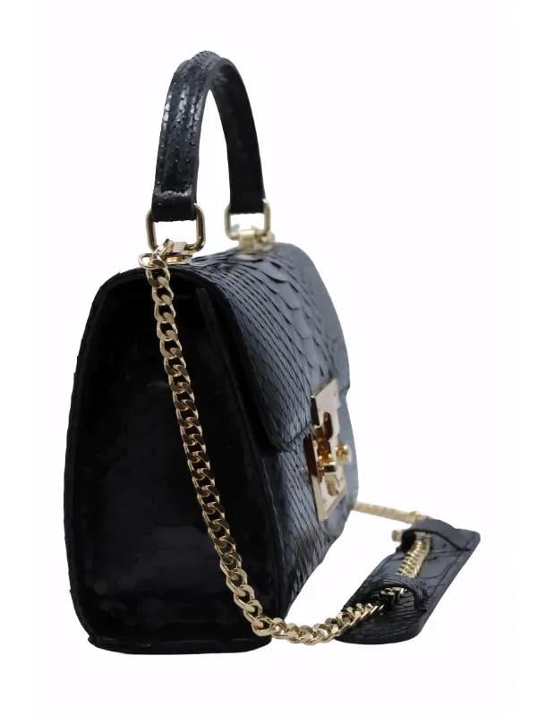 POLETTO  HAKİKİ YILAN DERİ SIYAH Çanta EL Tutmalı CNT 757 V3 YLN