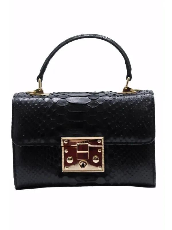 POLETTO  HAKİKİ YILAN DERİ SIYAH Çanta EL Tutmalı CNT 757 V3 YLN