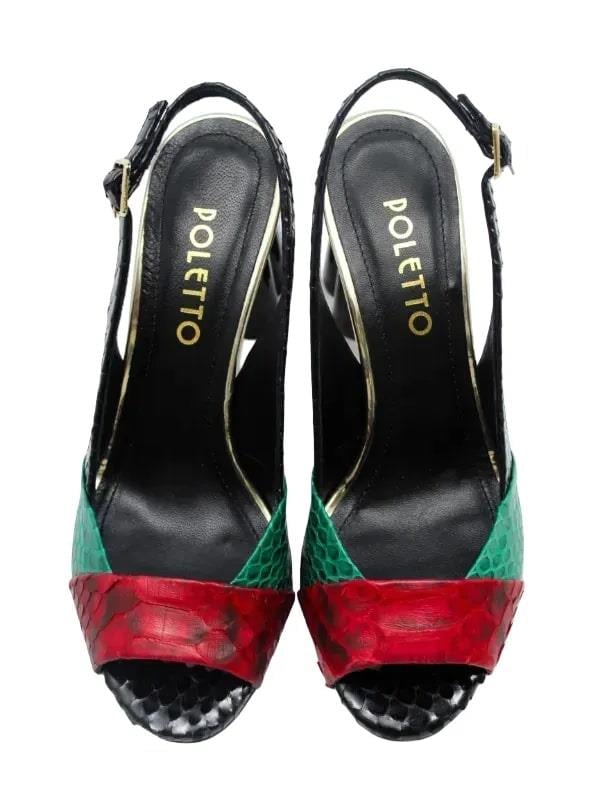 POLETTO  HAKİKİ YILAN/HAKİKİ DERİ KIRMIZI-YESIL-SIYAH-ALTIN Sandalet Topuklu 319 255 YLN