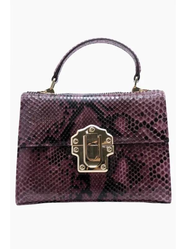 POLETTO  HAKİKİ YILAN/HAKİKİ DERİ MURDUM-MOR Çanta EL Tutmalı CNT 814 V2 YLN