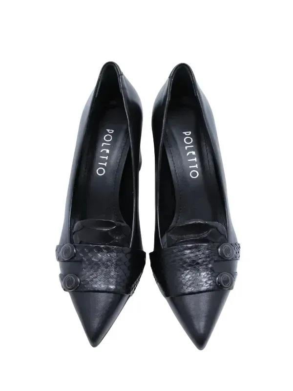 POLETTO  HAKİKİ YILAN/HAKİKİ DERİ SIYAH Ayakkabı Stiletto 9841 89 YLN