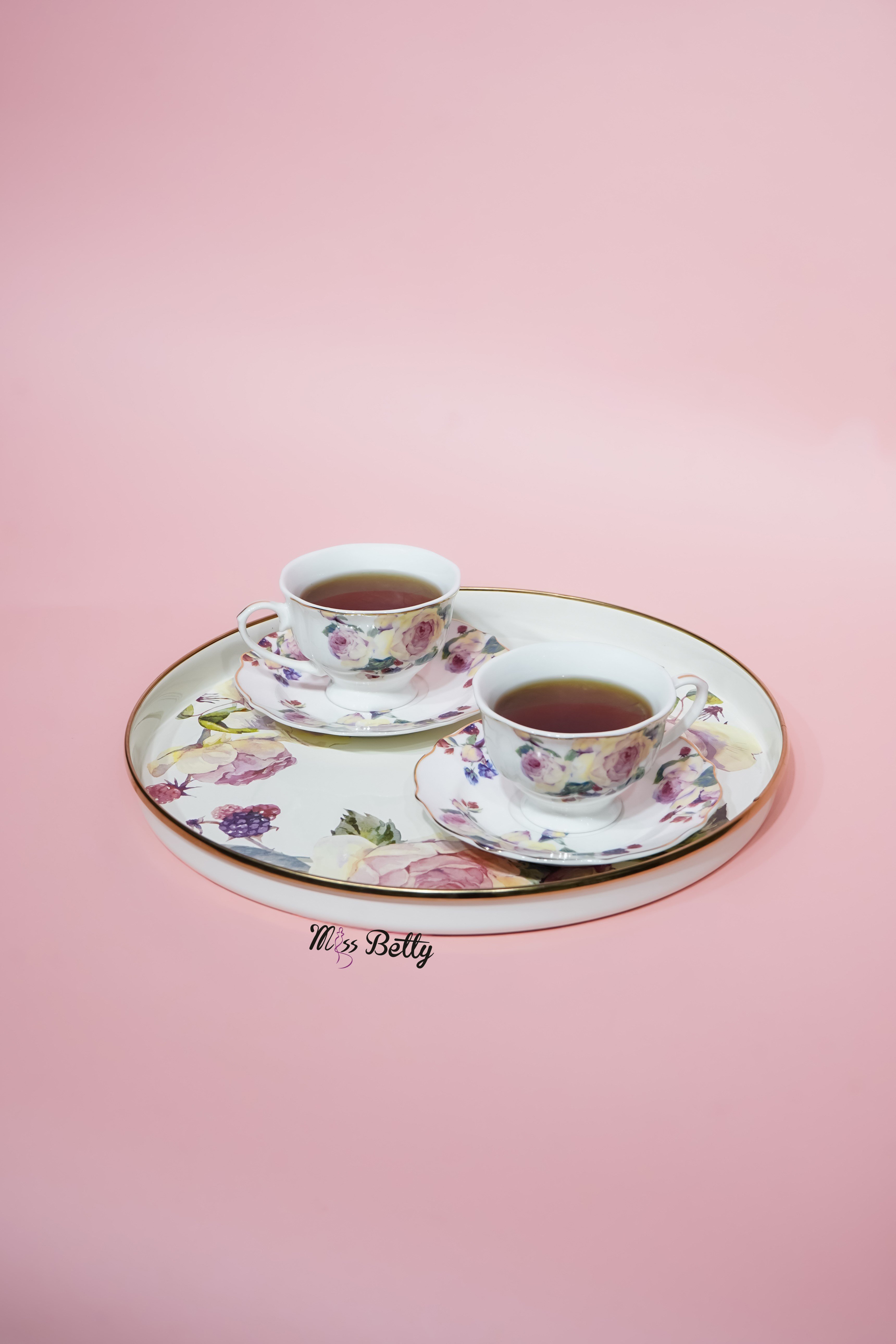 Rose Deluxe Emaye Çay Tepsisi Dekoratif Vintage Servis Tepsisi