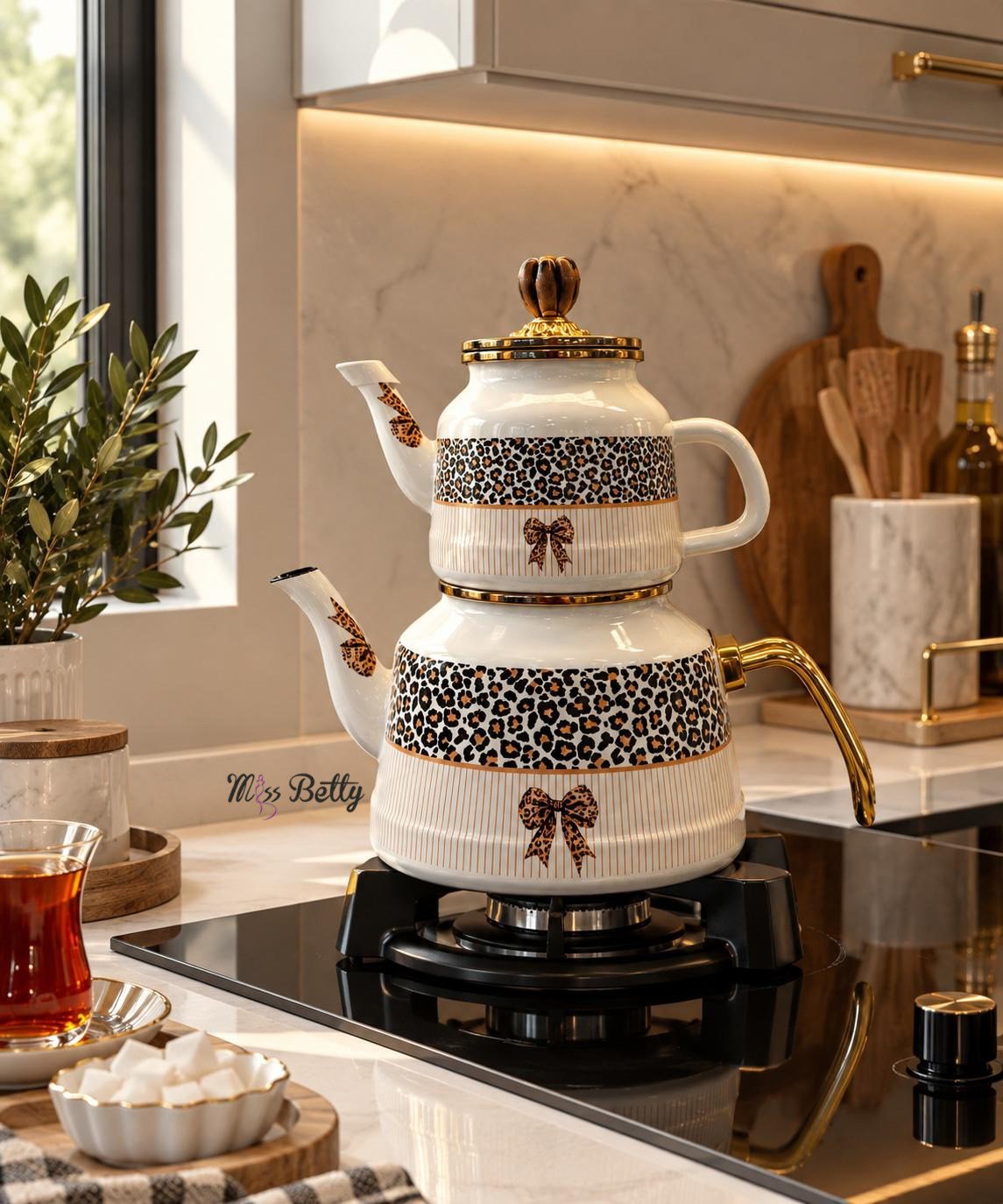 Savana Emaye Çaydanlık Dekoratif Vintage Çaydanlık Takımı