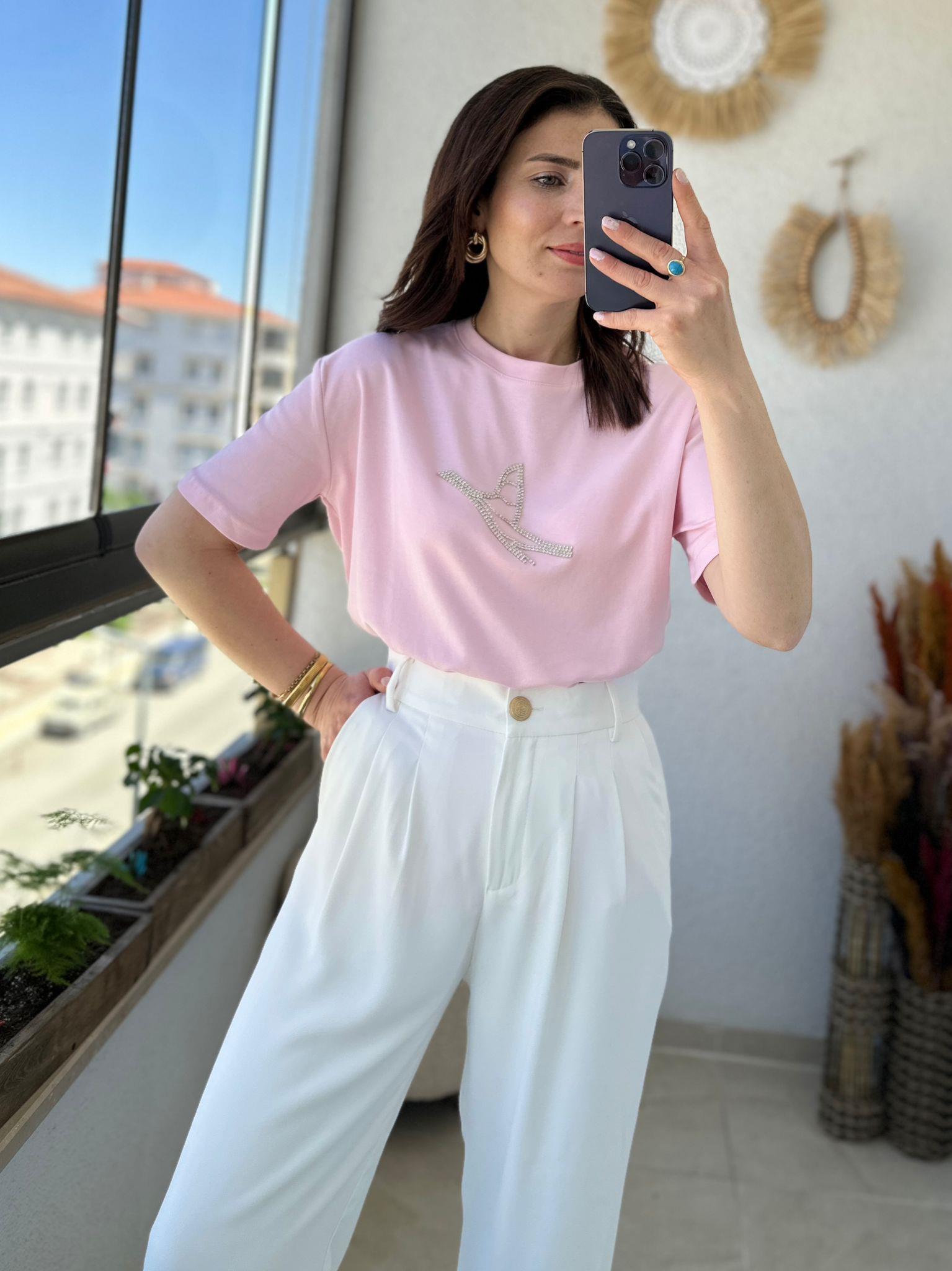MARKA MODEL TAŞLI KUŞ DESEN TİŞÖRT