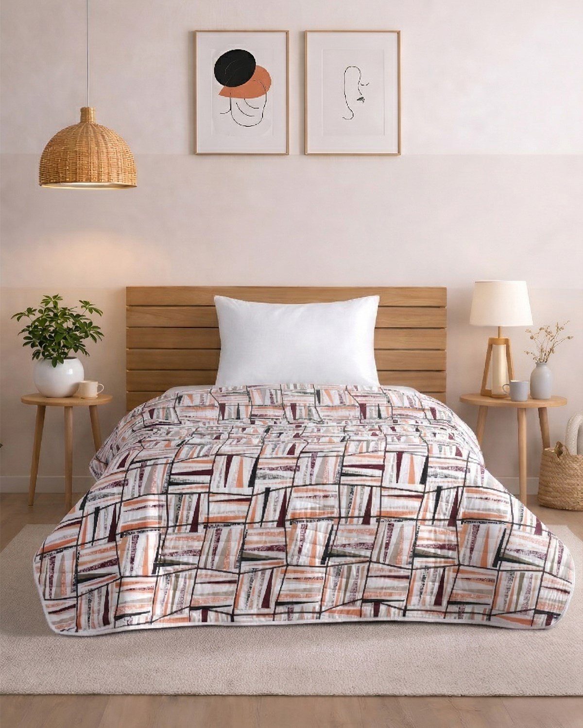 Boho Lines Premium Çift Taraflı Pamuklu Kapitone Yatak Örtüsü 160x230 cm 