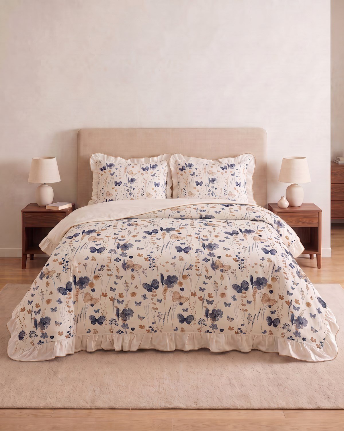Butterfly Premium Fırfırlı Çift Kişilik Nevresim Seti 