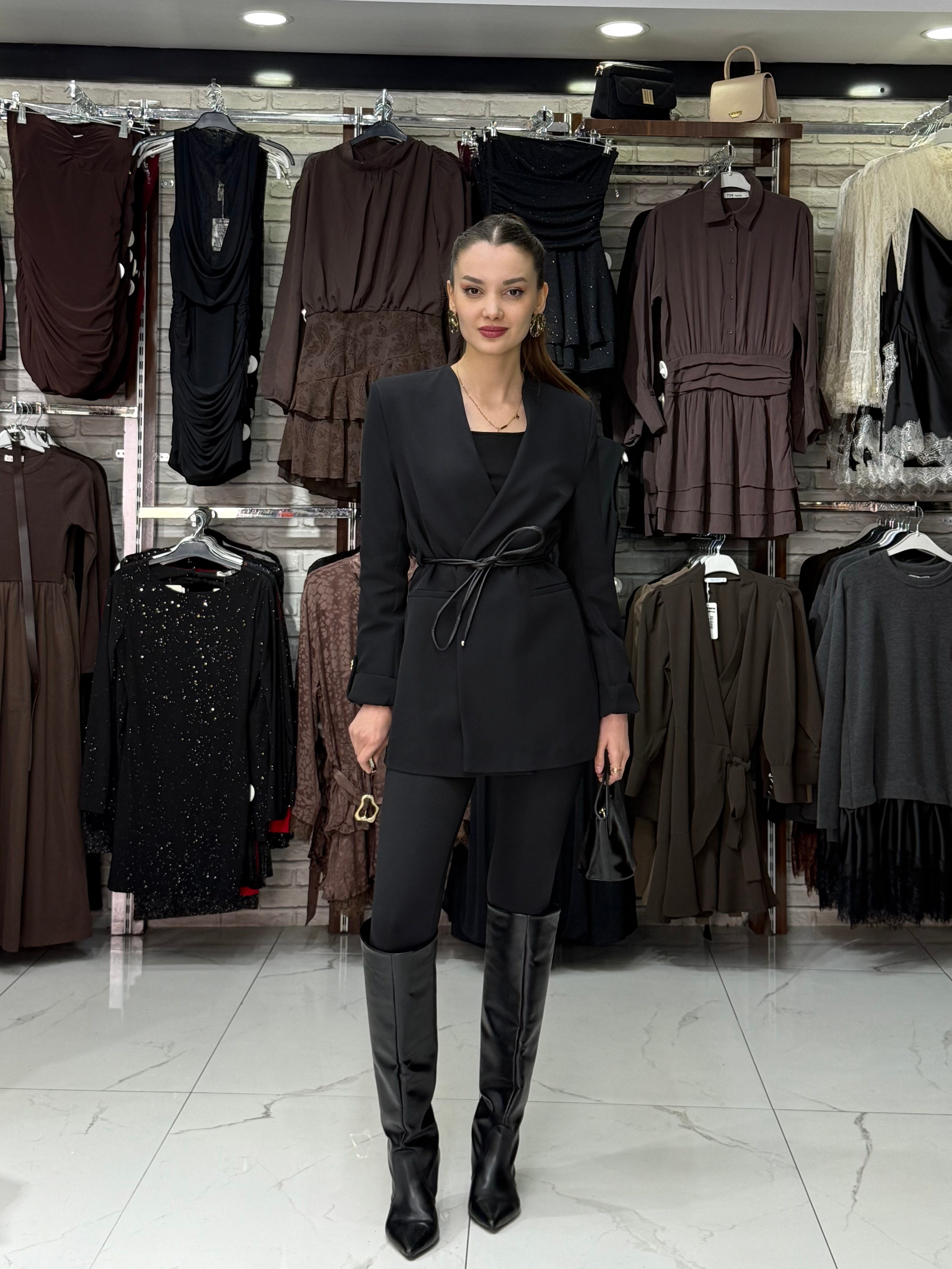 Apoletli Siyah Blazer Ceket