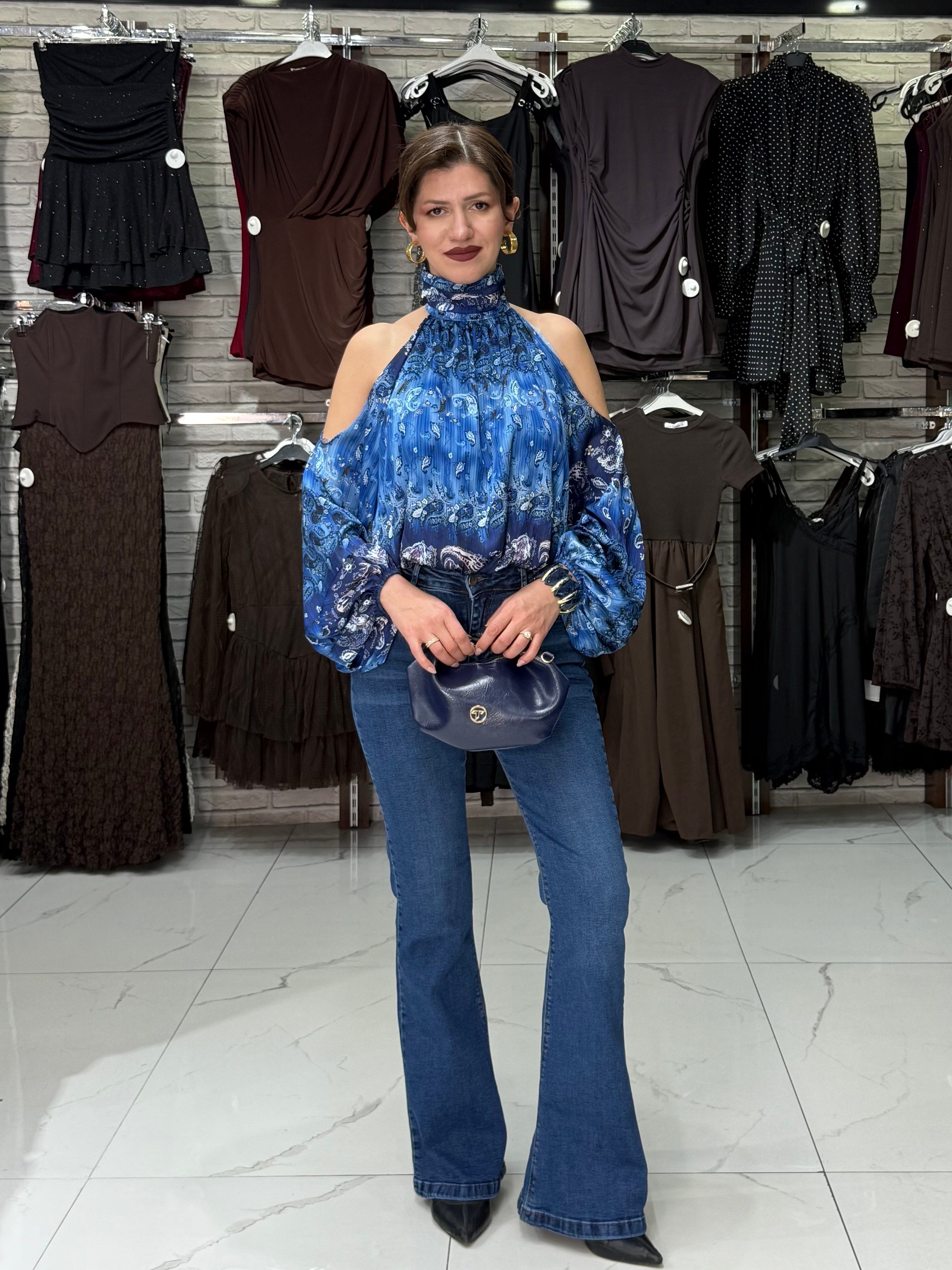 Düet Mavi Şifon Bluz