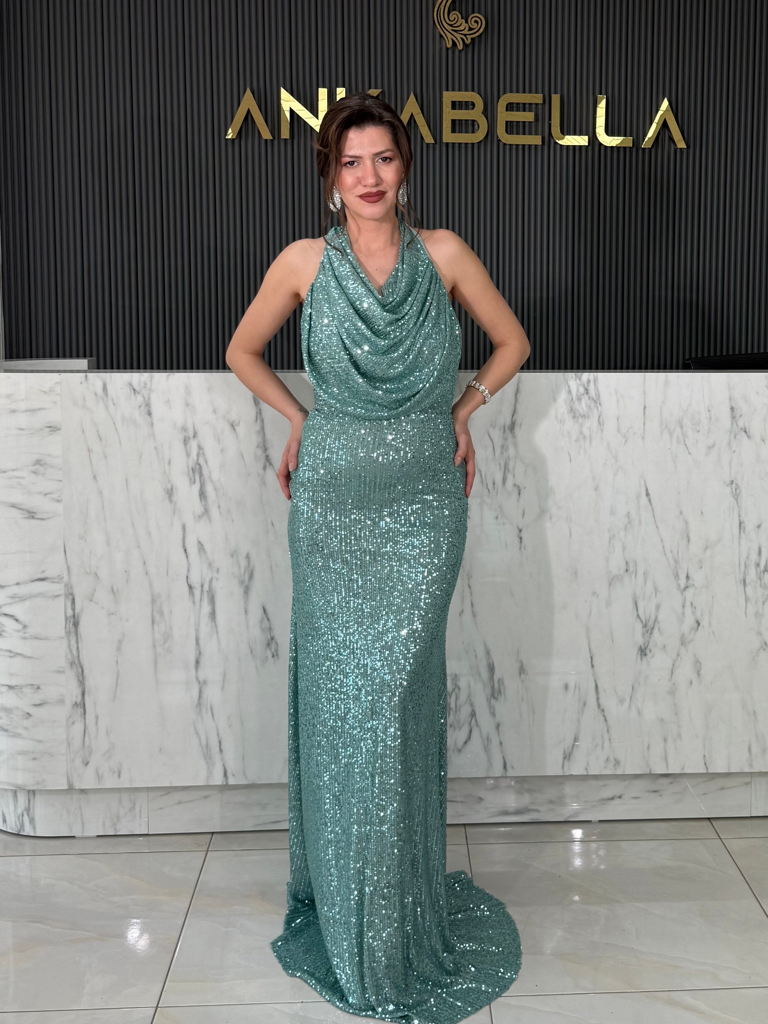 Elissa Su Yeşili Balık Abiye