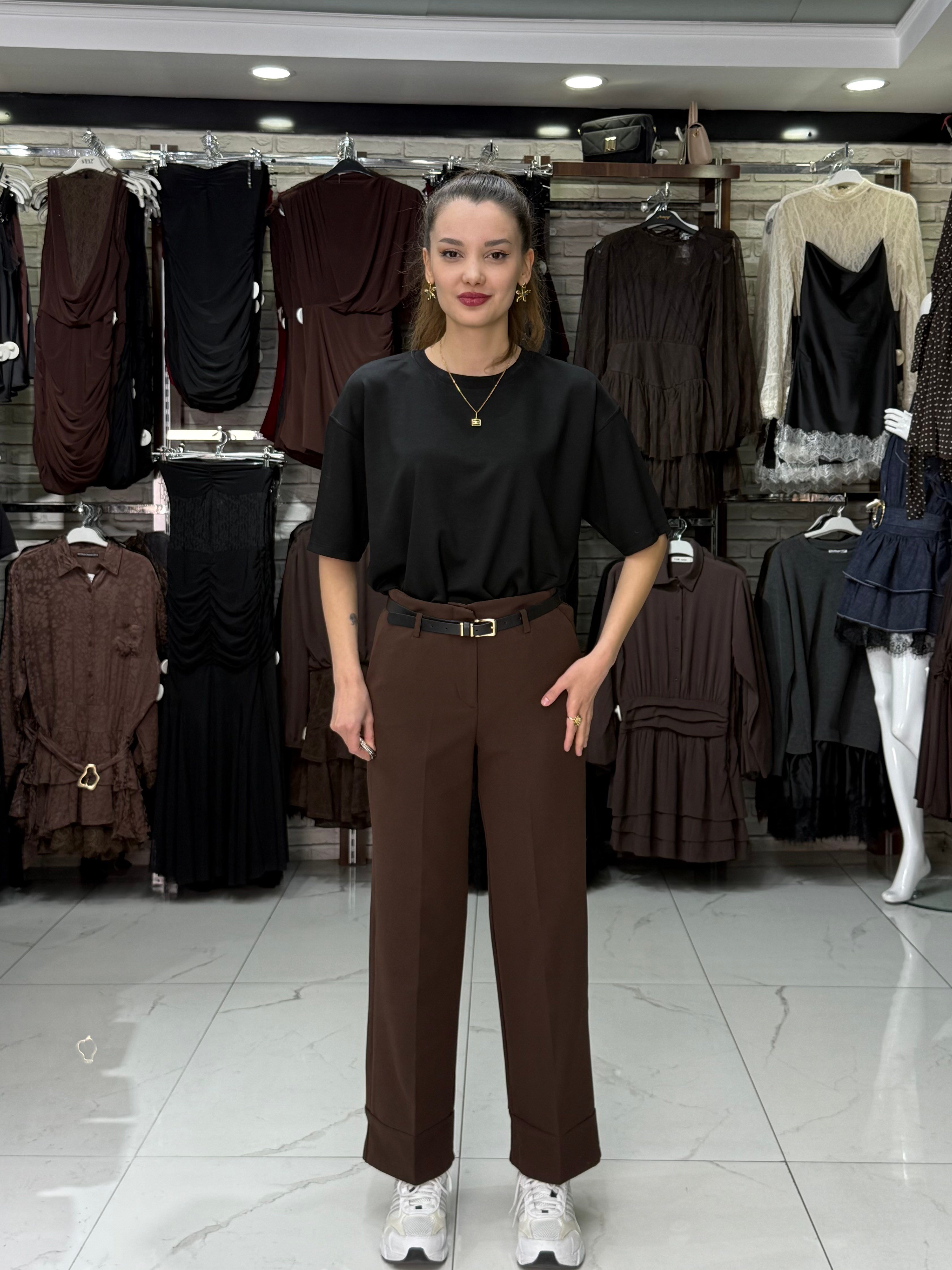 Geniş Paça Acı Kahve Pantolon
