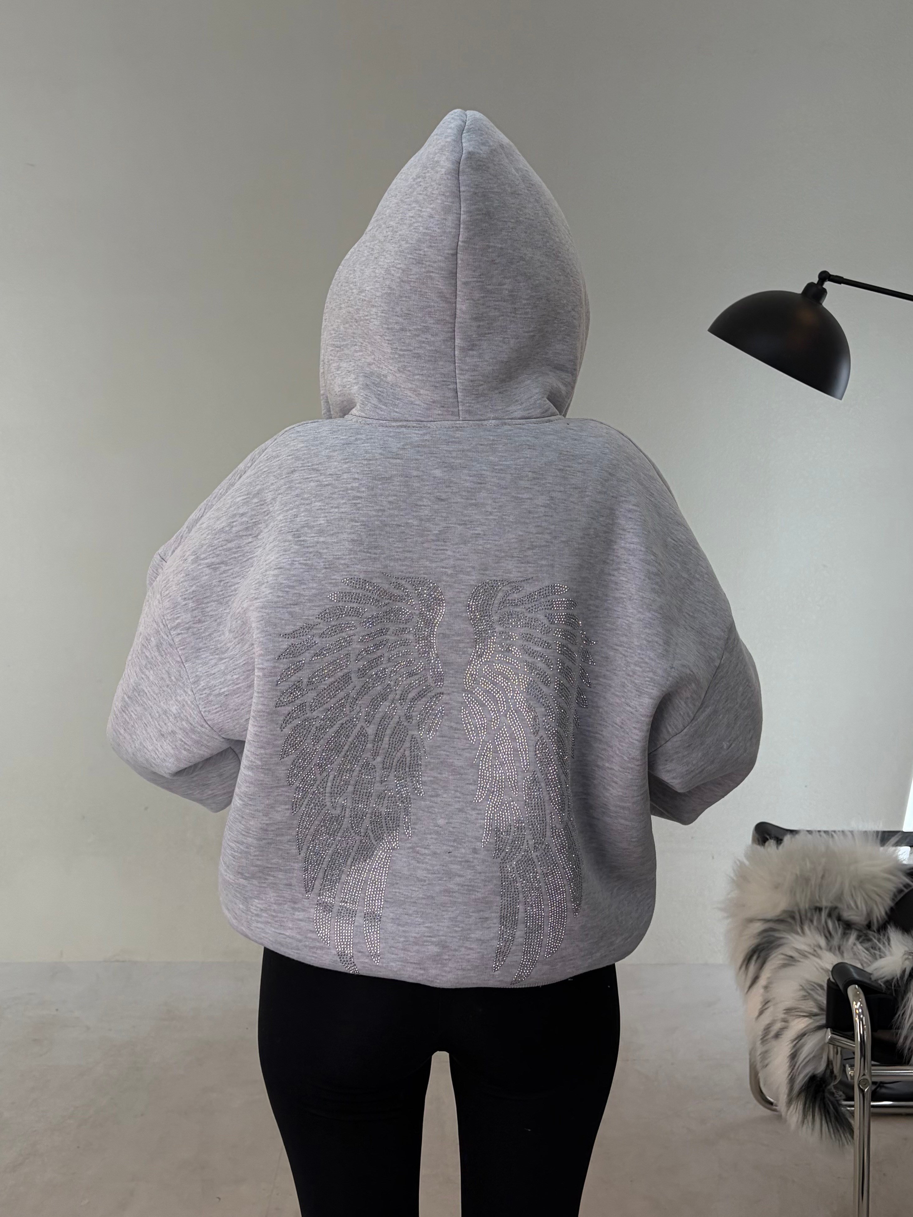 Gri Fermuarlı Melek Sweat SWEATSHİRT - Taksim Butik