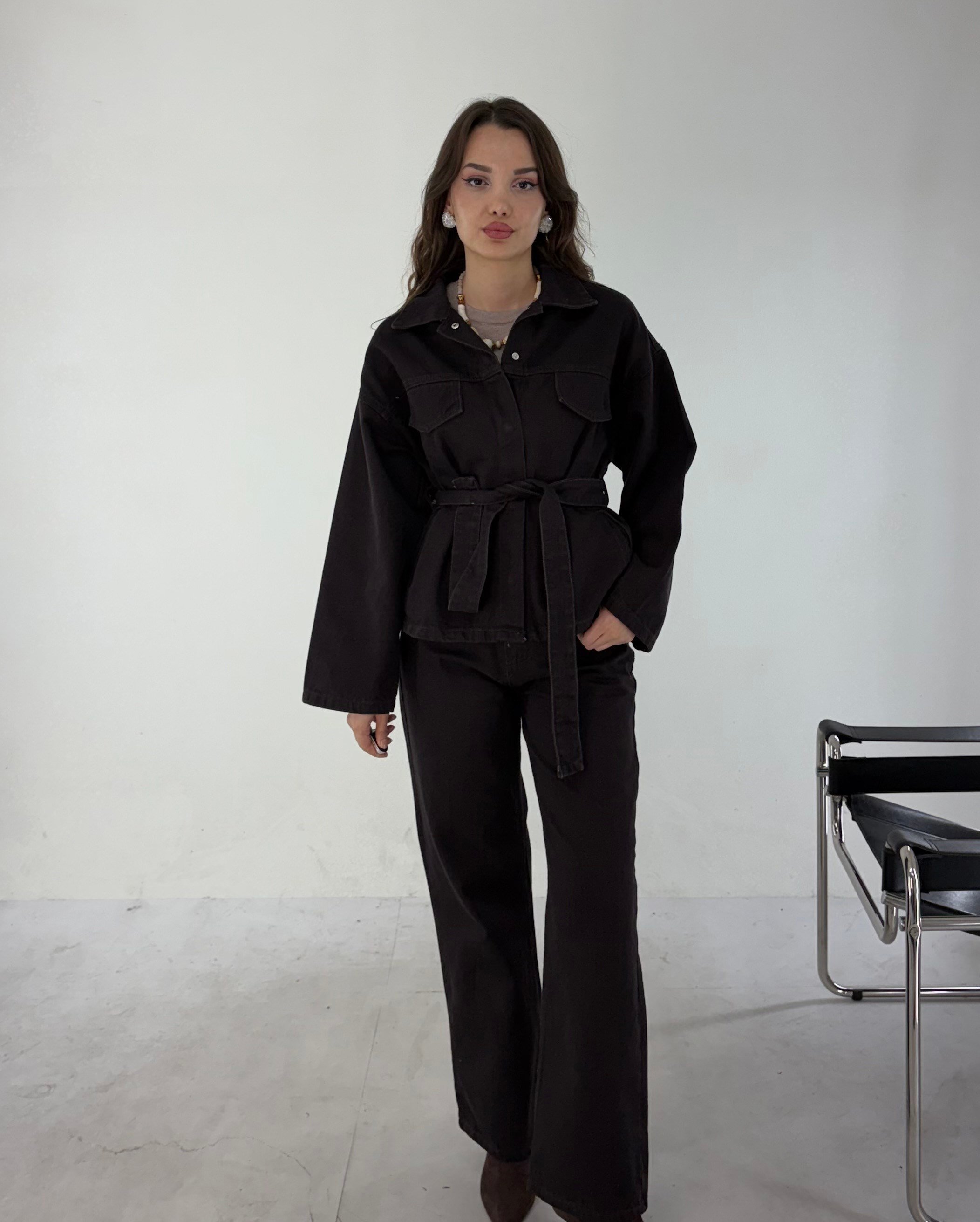 Kahve Denim Kuşaklı Takım TAKIM - Taksim Butik