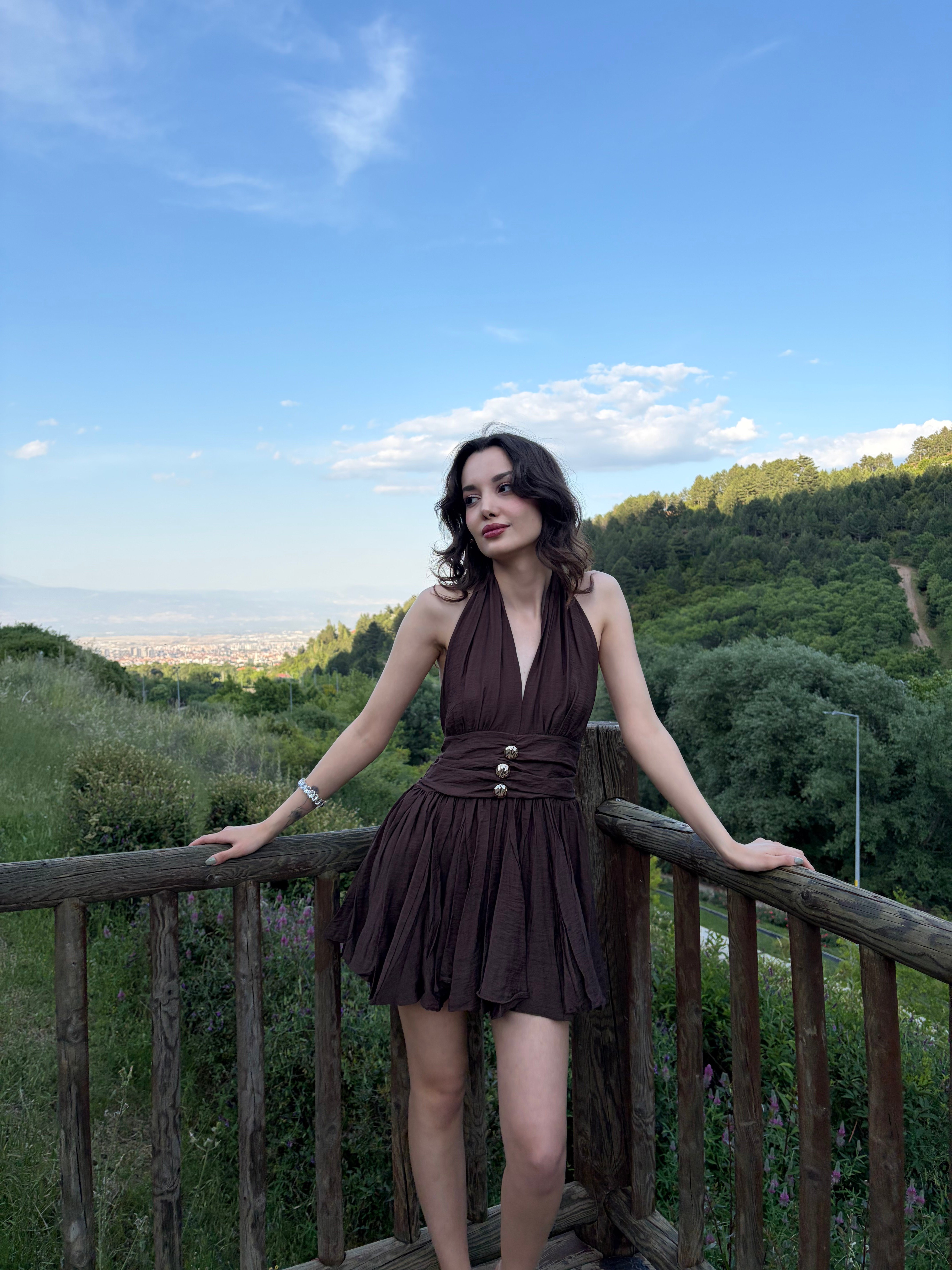 Kahve Keten elbise