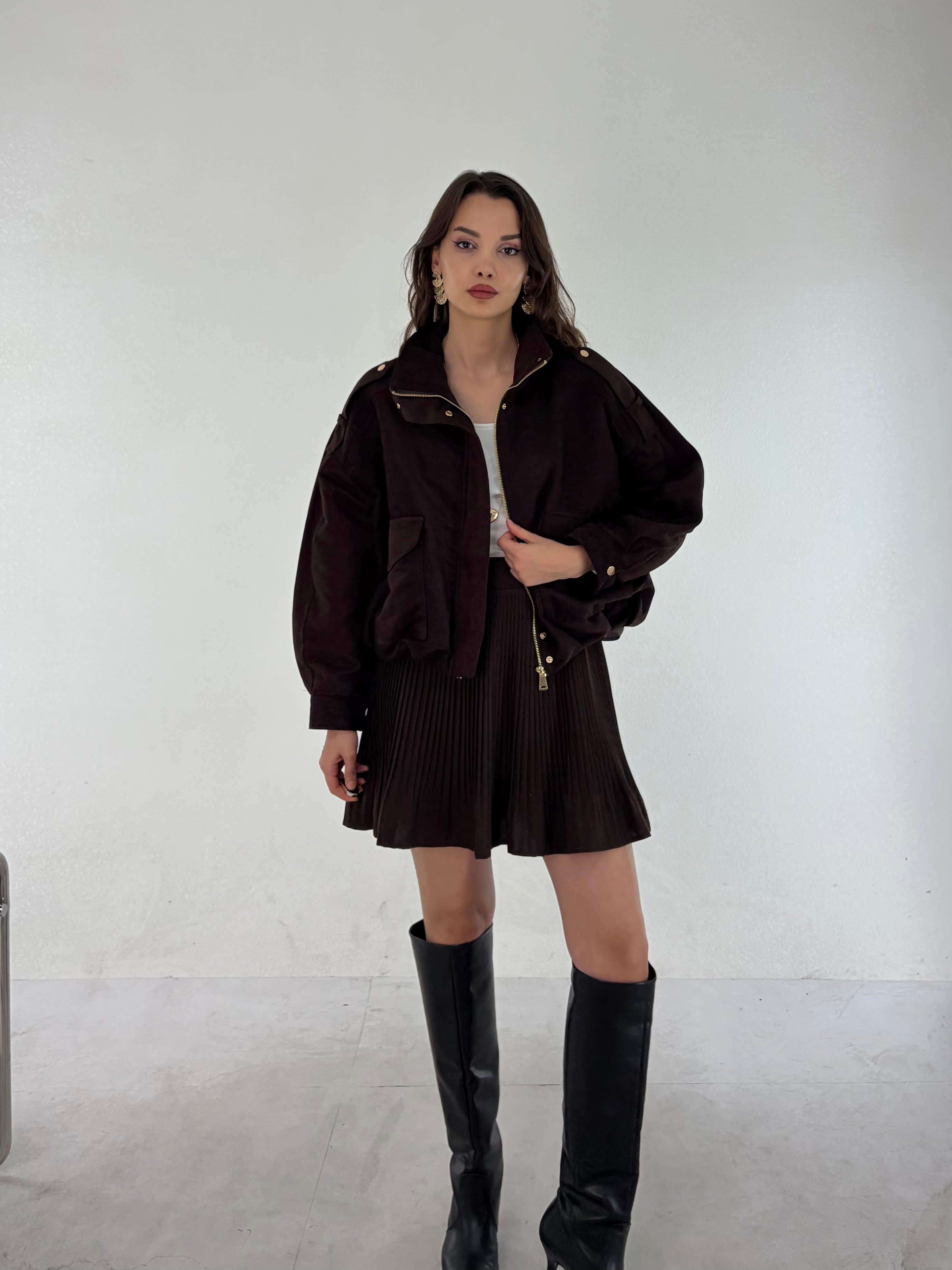 Kahve Yarasa Kol Bomber Ceket KABAN & MONT & CEKET - Taksim Butik