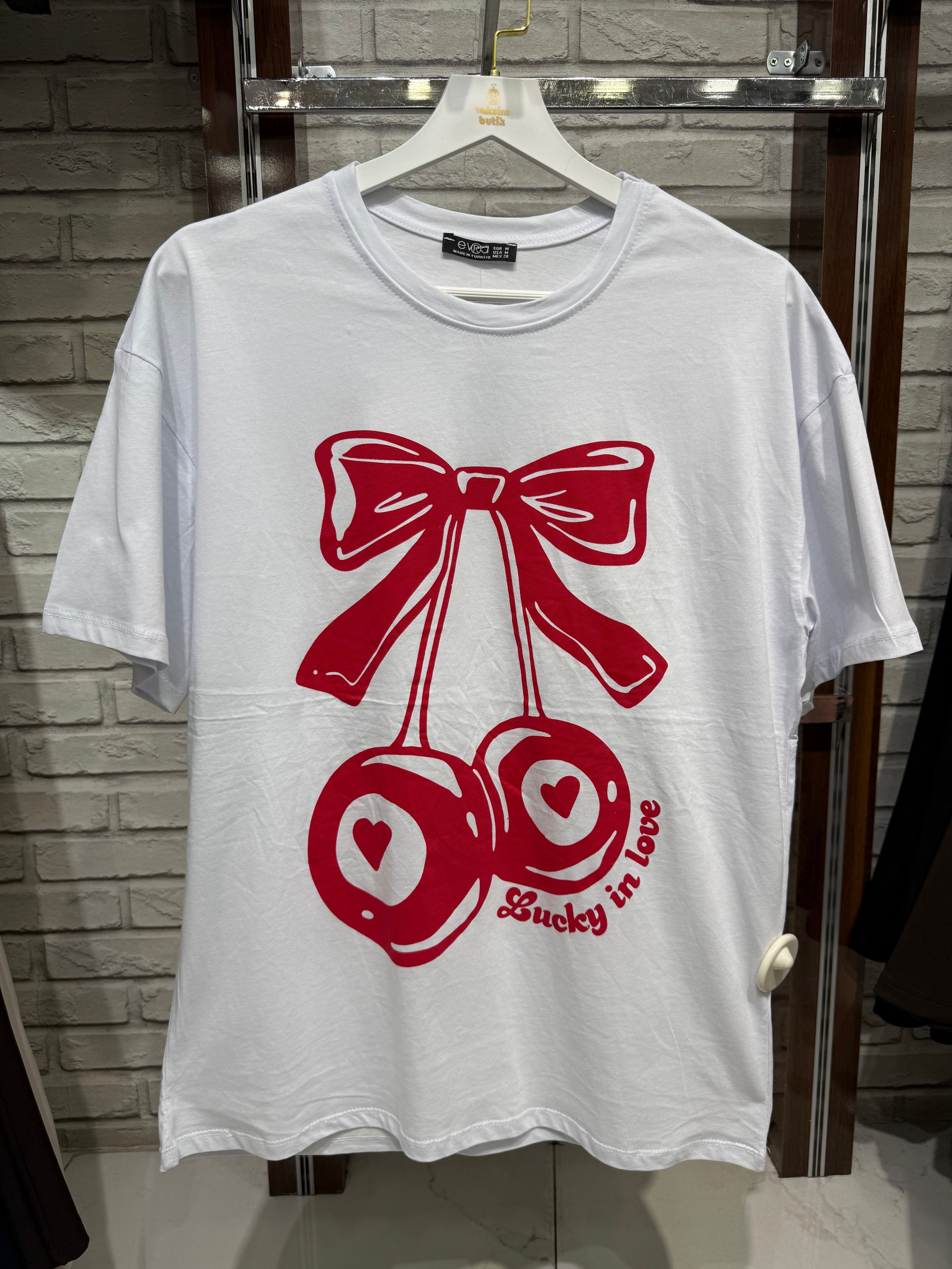 Kiraz Baskılı Kısa Kol T-shirt