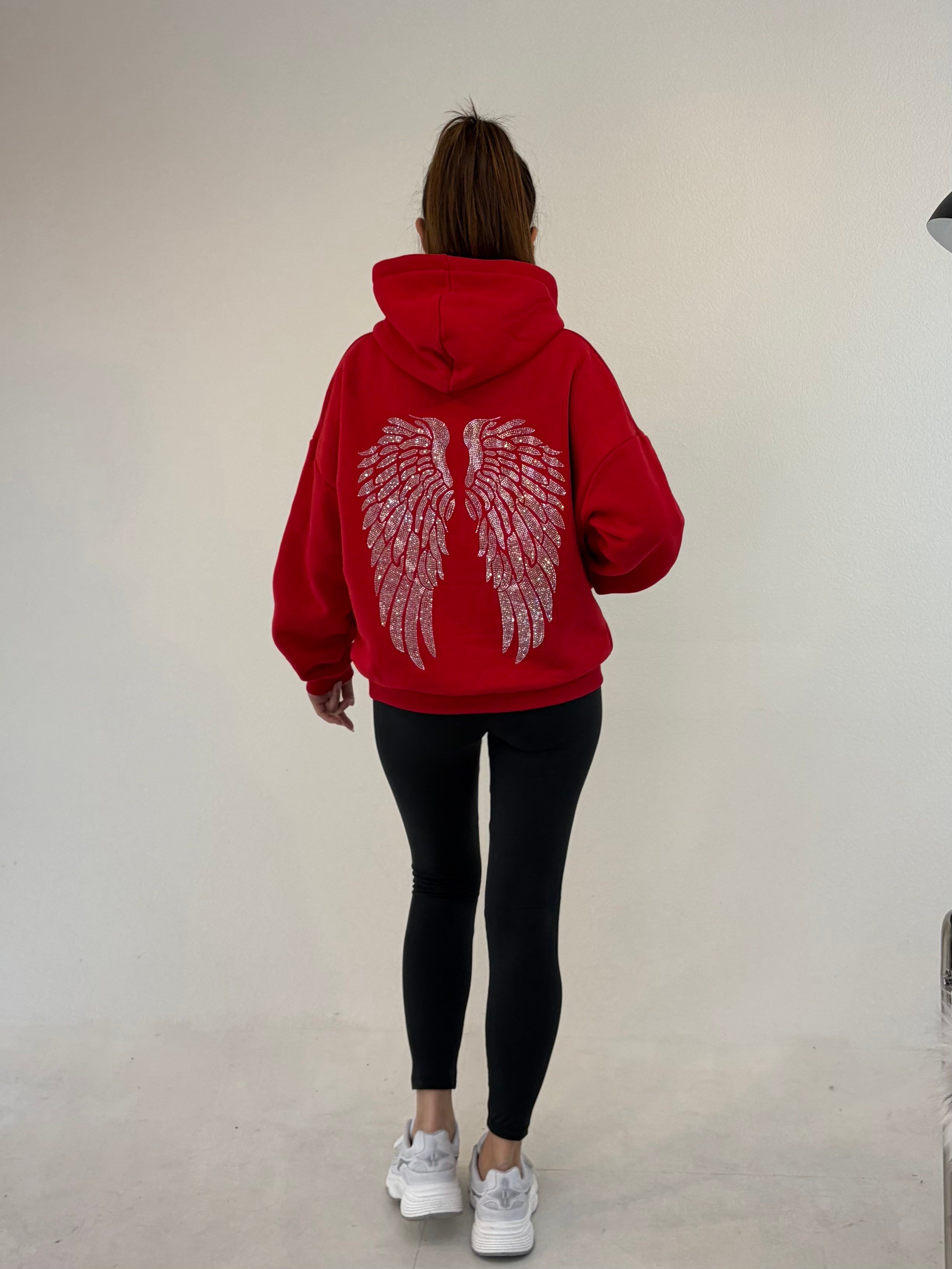 Kırmızı Angel Taşlı Sweat SWEATSHİRT - Taksim Butik
