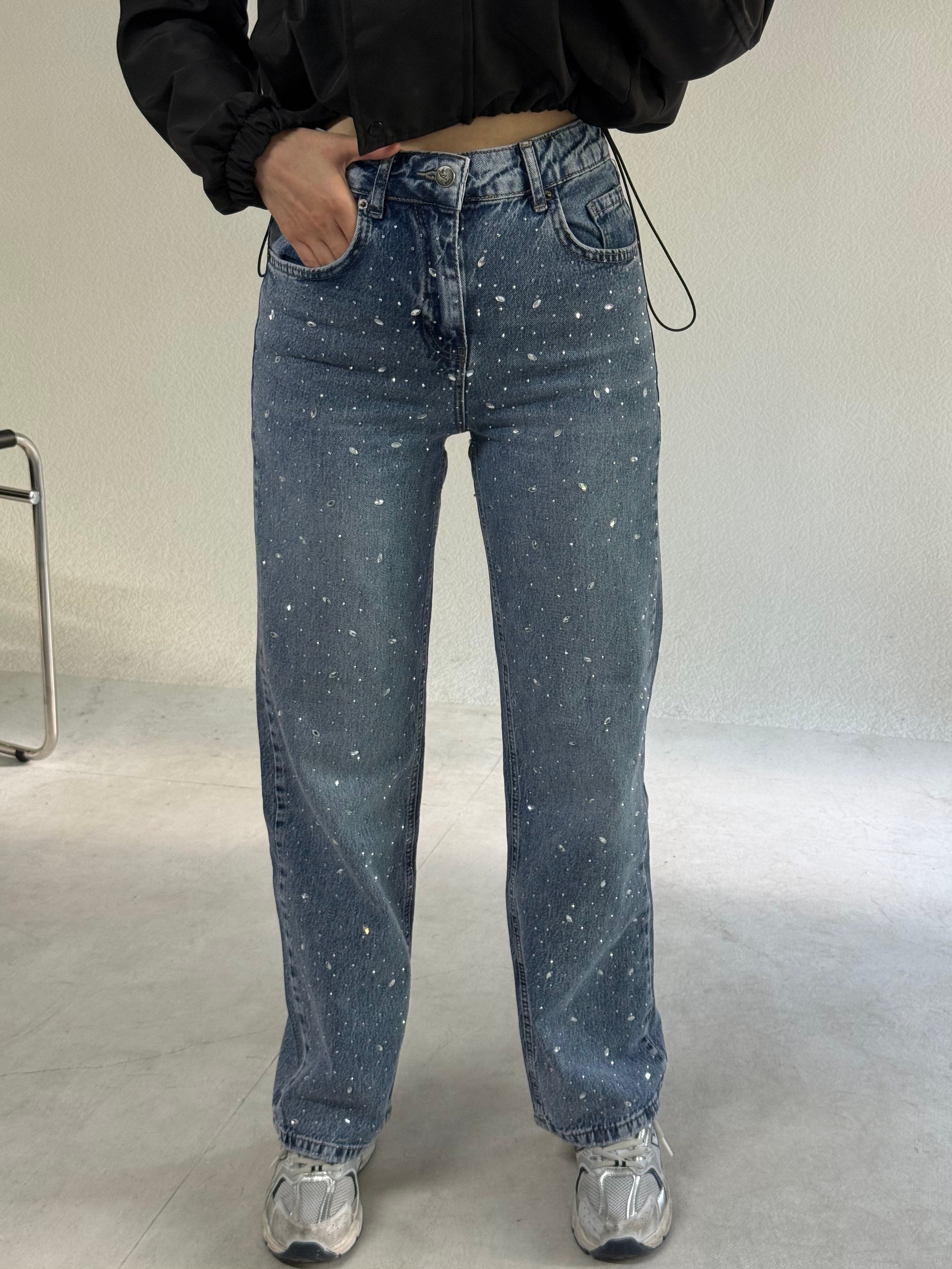 Mavi Serpme Taşlı Jean JEAN - Taksim Butik