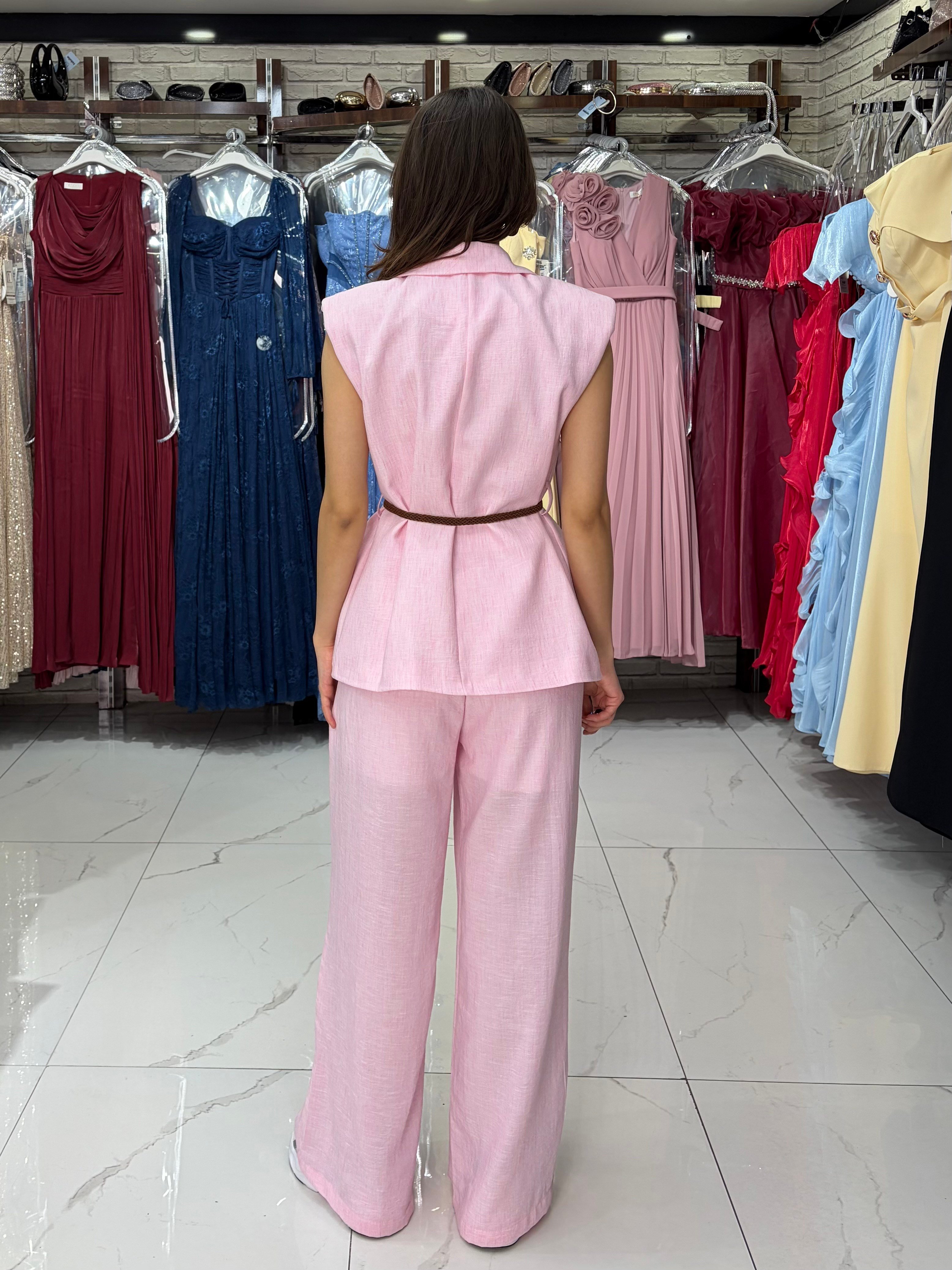 Pembe Keten Salaş Pantolon